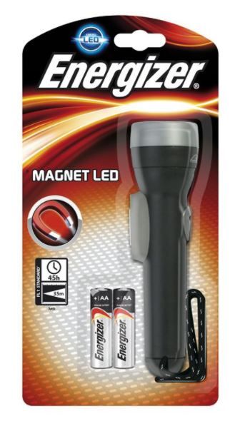 Magnetic LED Torch + 2x AA Batteries (Energizer)