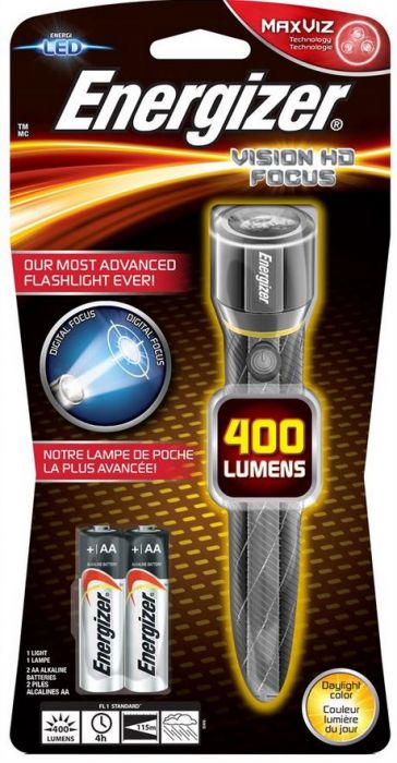 LED Vision HD Metal Torch +2x AA Batteries