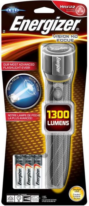 LED Vision HD Metal Torch + 6x AA Batteries